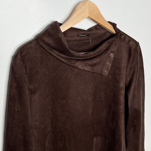 J. McLaughlin Womens Clio Top Large Brown Mocha Suede Button Mock Neck Classic - Picture 4 of 12